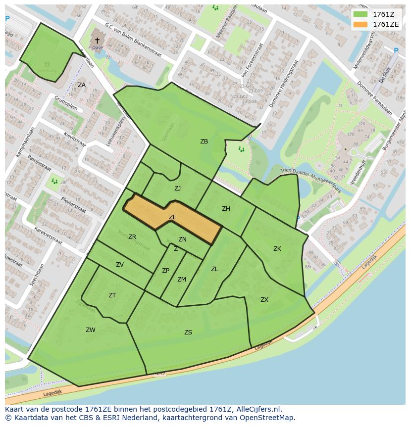 Afbeelding van het postcodegebied 1761 ZE op de kaart.