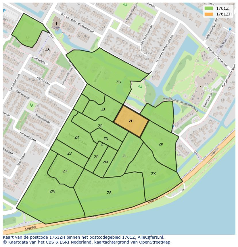Afbeelding van het postcodegebied 1761 ZH op de kaart.