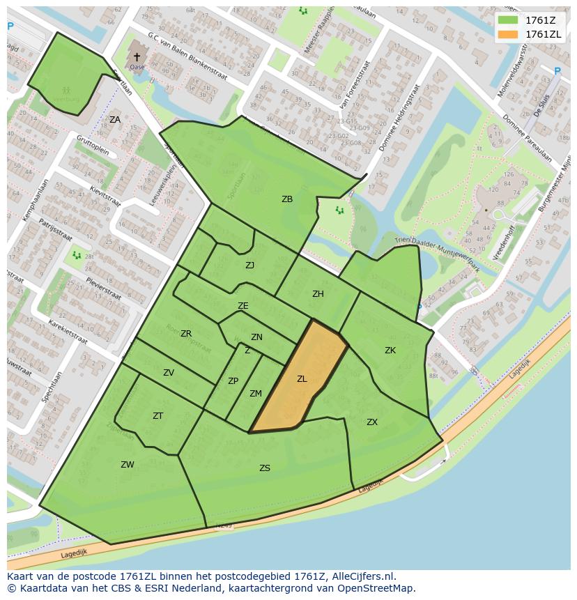 Afbeelding van het postcodegebied 1761 ZL op de kaart.