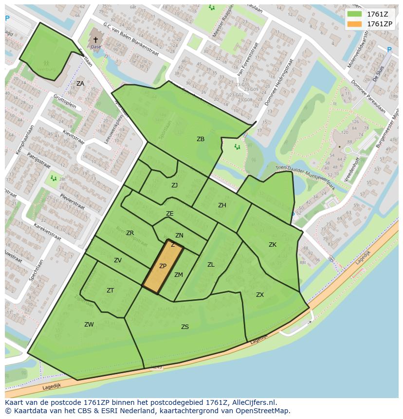 Afbeelding van het postcodegebied 1761 ZP op de kaart.