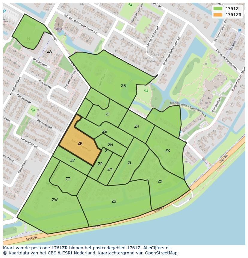 Afbeelding van het postcodegebied 1761 ZR op de kaart.