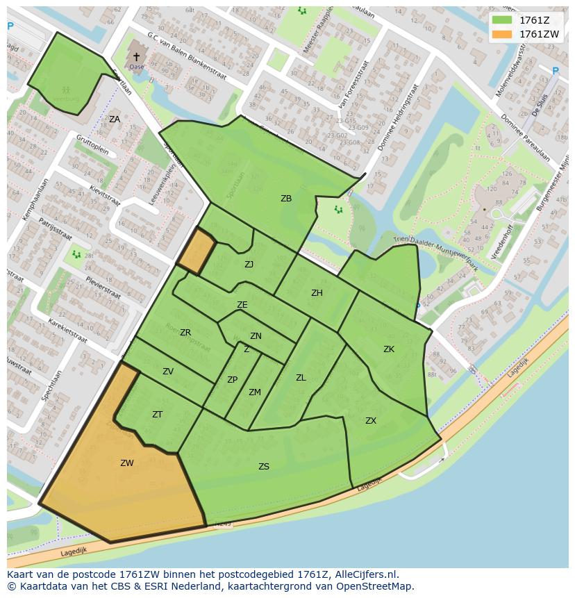 Afbeelding van het postcodegebied 1761 ZW op de kaart.