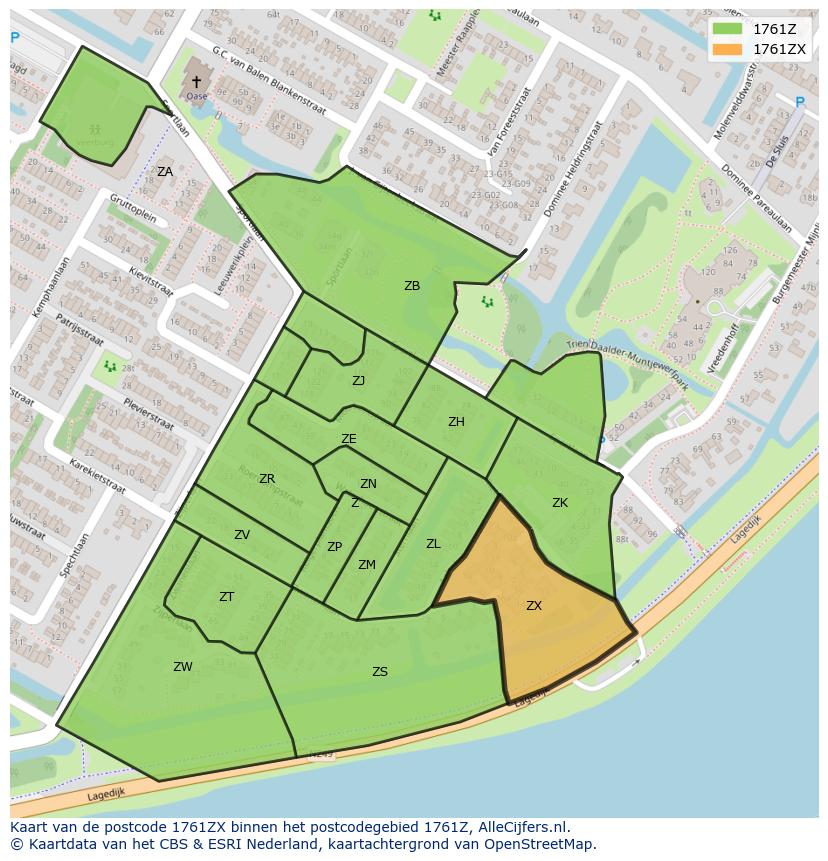 Afbeelding van het postcodegebied 1761 ZX op de kaart.