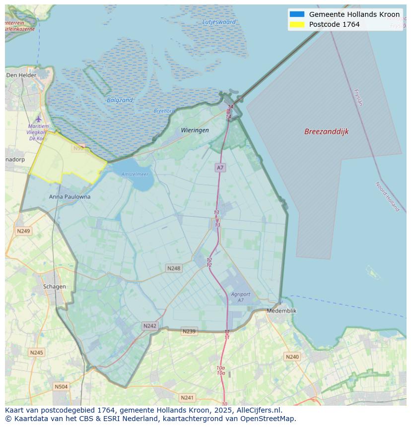 Afbeelding van het postcodegebied 1764 op de kaart.