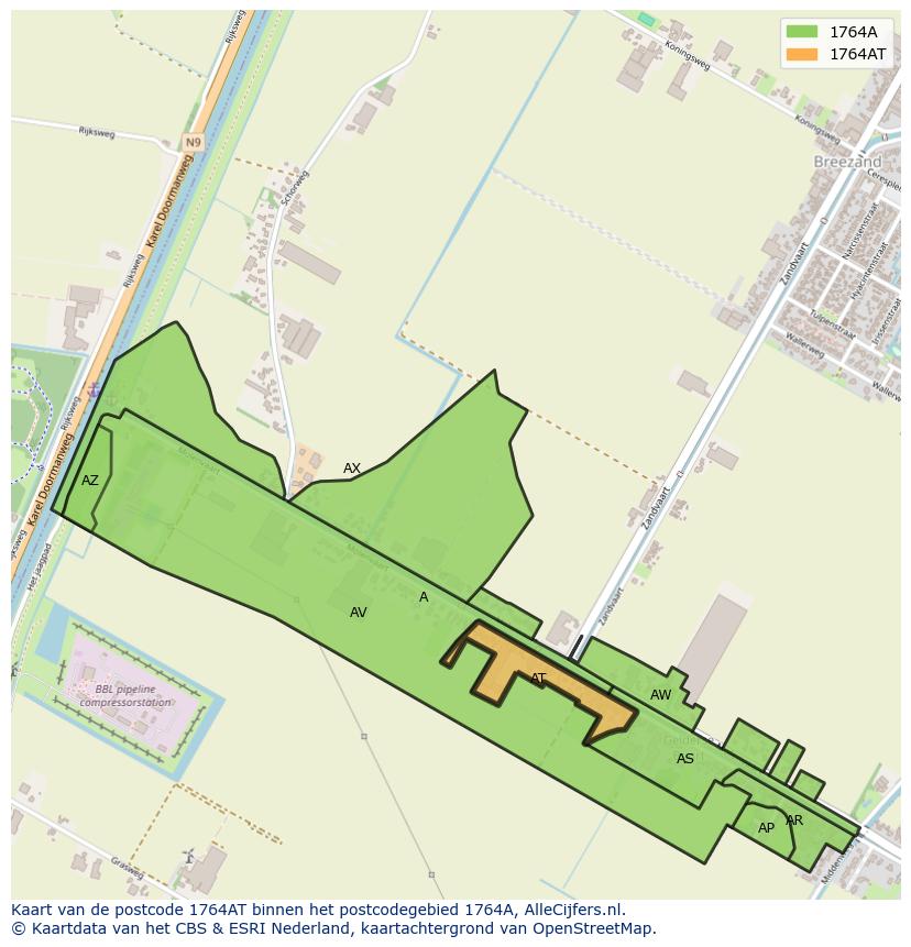 Afbeelding van het postcodegebied 1764 AT op de kaart.