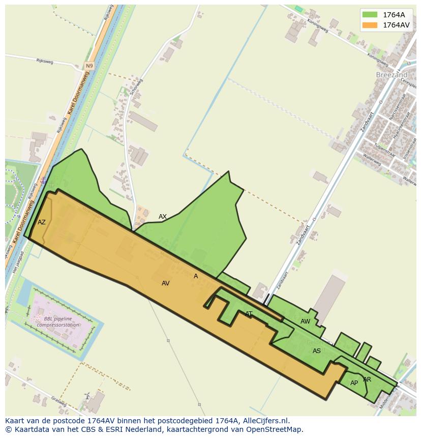 Afbeelding van het postcodegebied 1764 AV op de kaart.