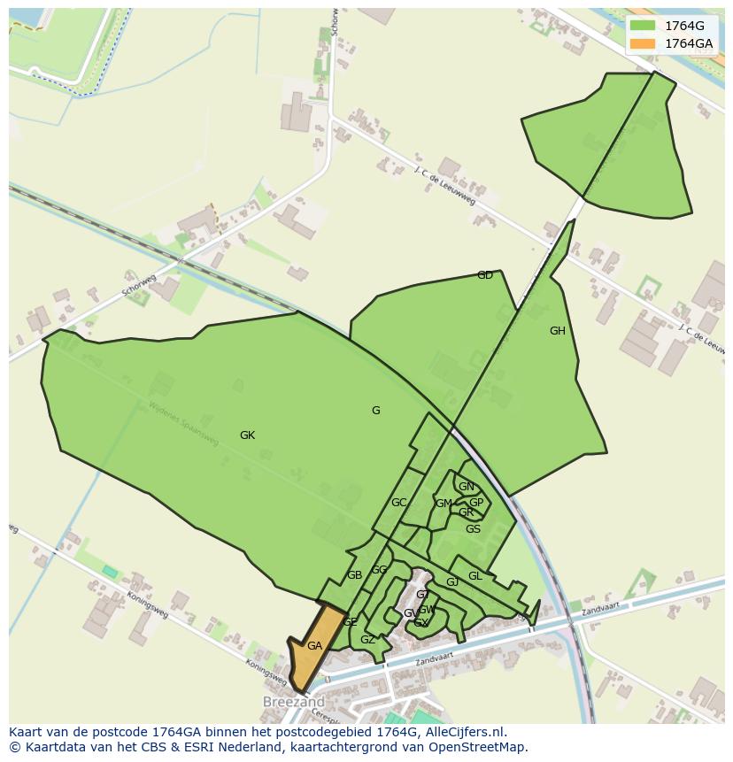 Afbeelding van het postcodegebied 1764 GA op de kaart.