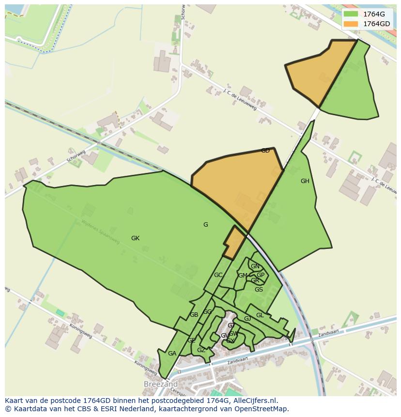 Afbeelding van het postcodegebied 1764 GD op de kaart.