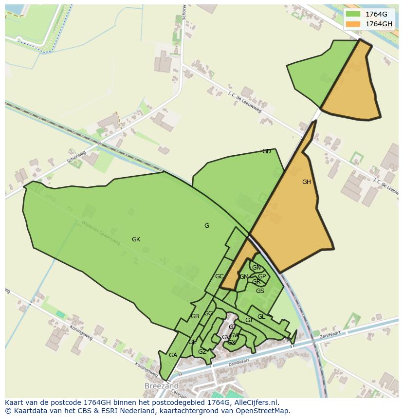 Afbeelding van het postcodegebied 1764 GH op de kaart.