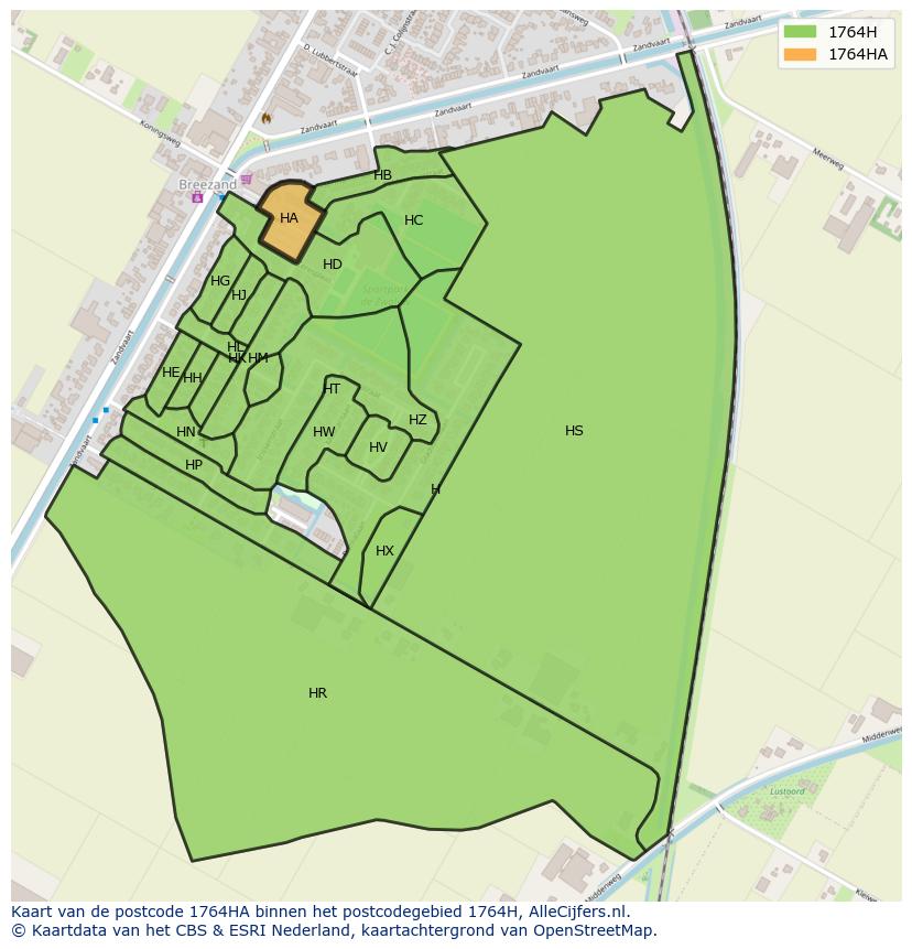 Afbeelding van het postcodegebied 1764 HA op de kaart.