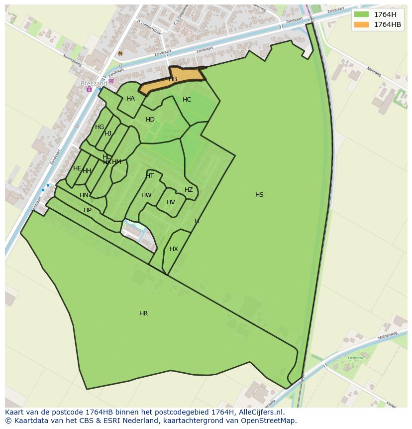 Afbeelding van het postcodegebied 1764 HB op de kaart.