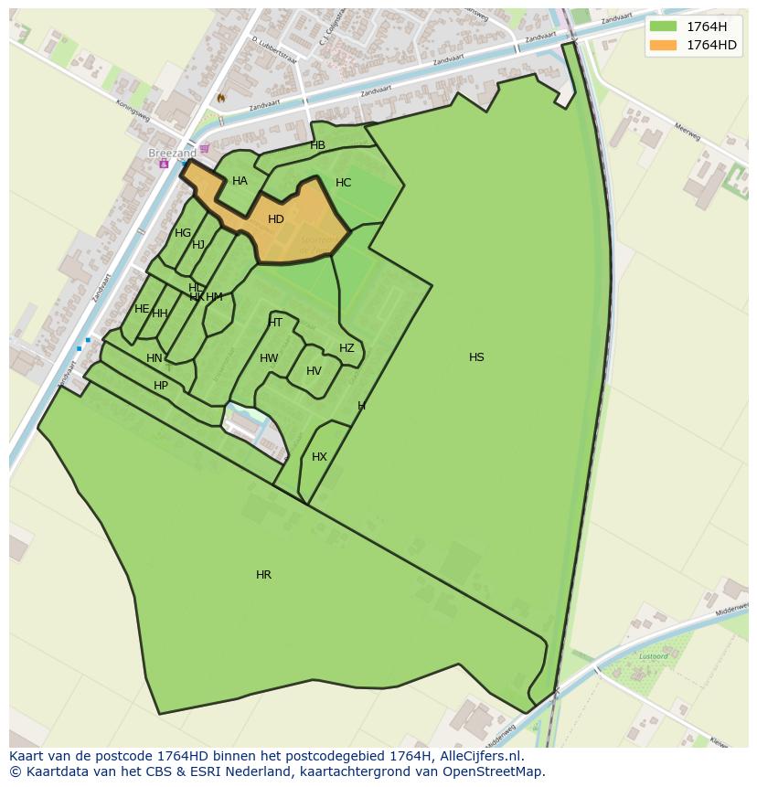 Afbeelding van het postcodegebied 1764 HD op de kaart.