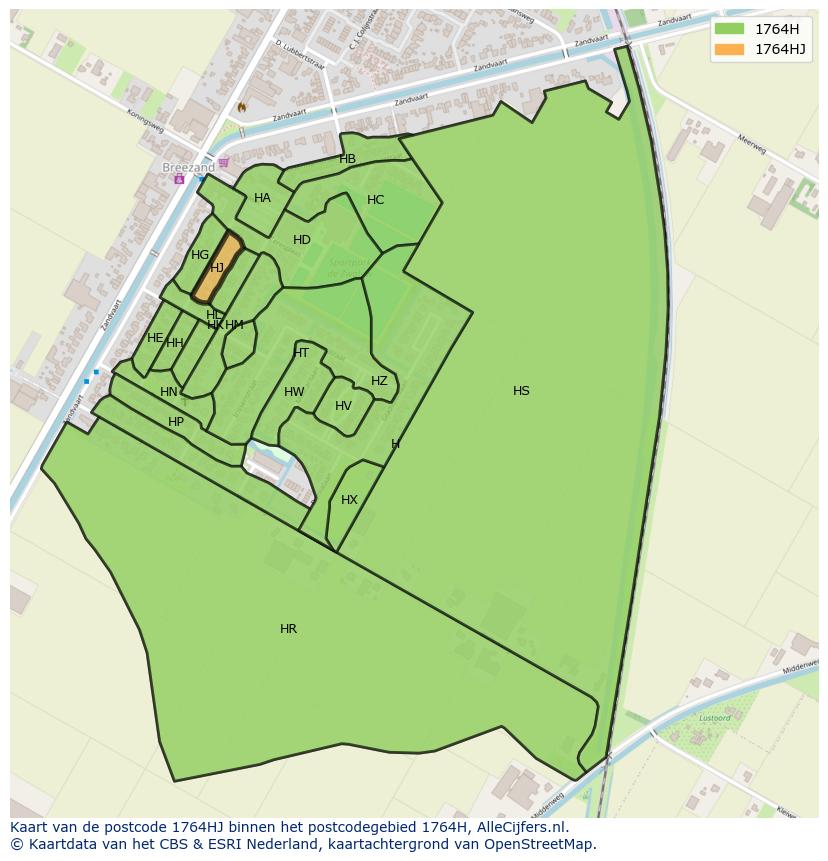 Afbeelding van het postcodegebied 1764 HJ op de kaart.