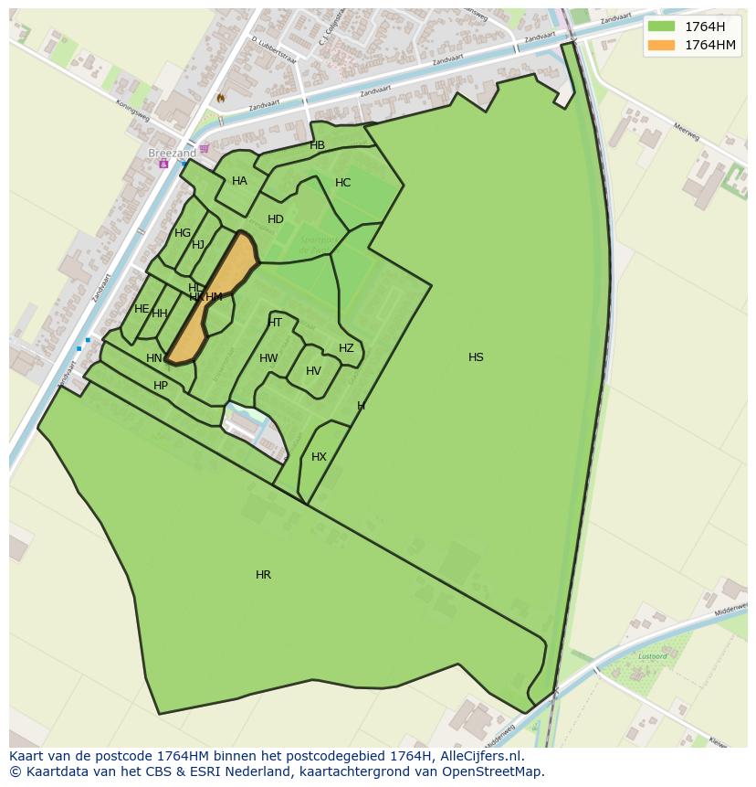 Afbeelding van het postcodegebied 1764 HM op de kaart.