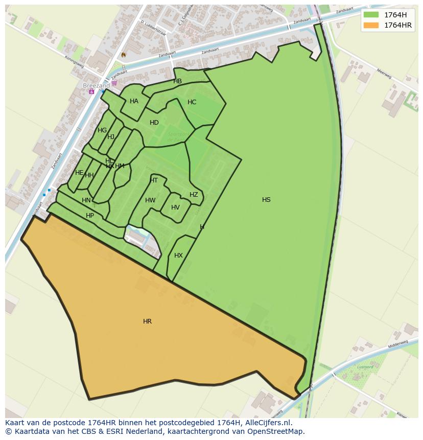 Afbeelding van het postcodegebied 1764 HR op de kaart.