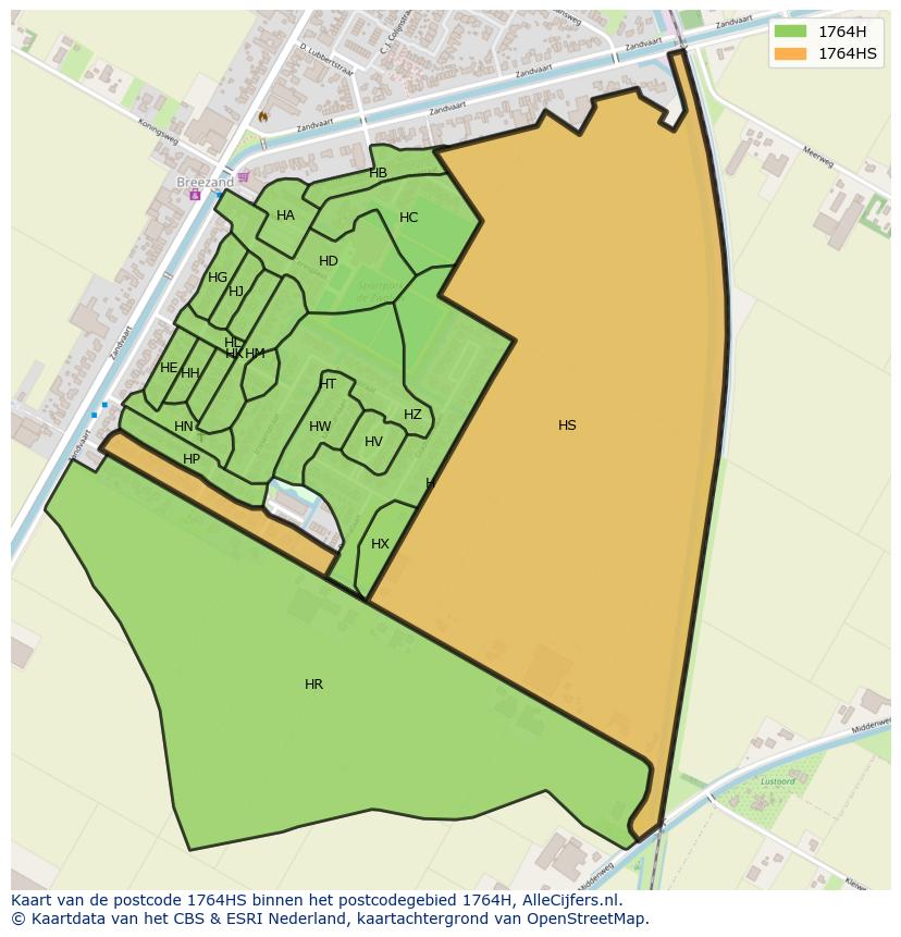 Afbeelding van het postcodegebied 1764 HS op de kaart.