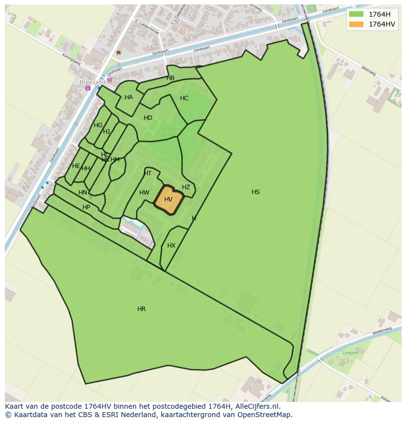 Afbeelding van het postcodegebied 1764 HV op de kaart.