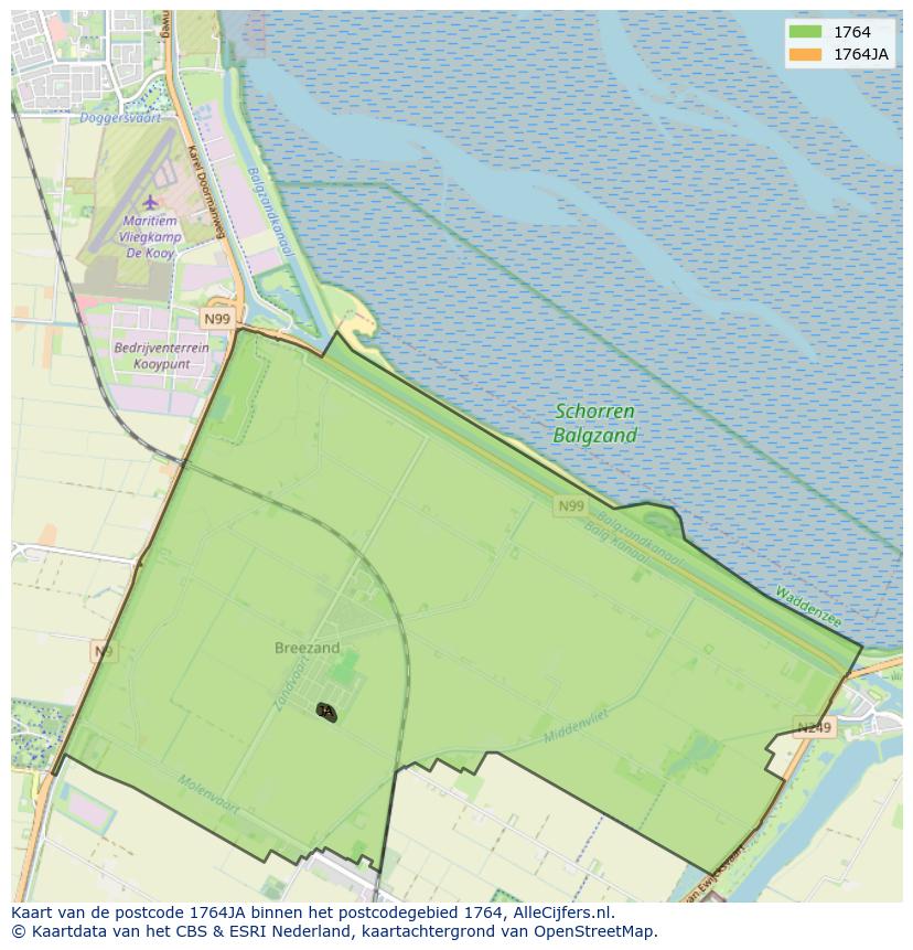 Afbeelding van het postcodegebied 1764 JA op de kaart.