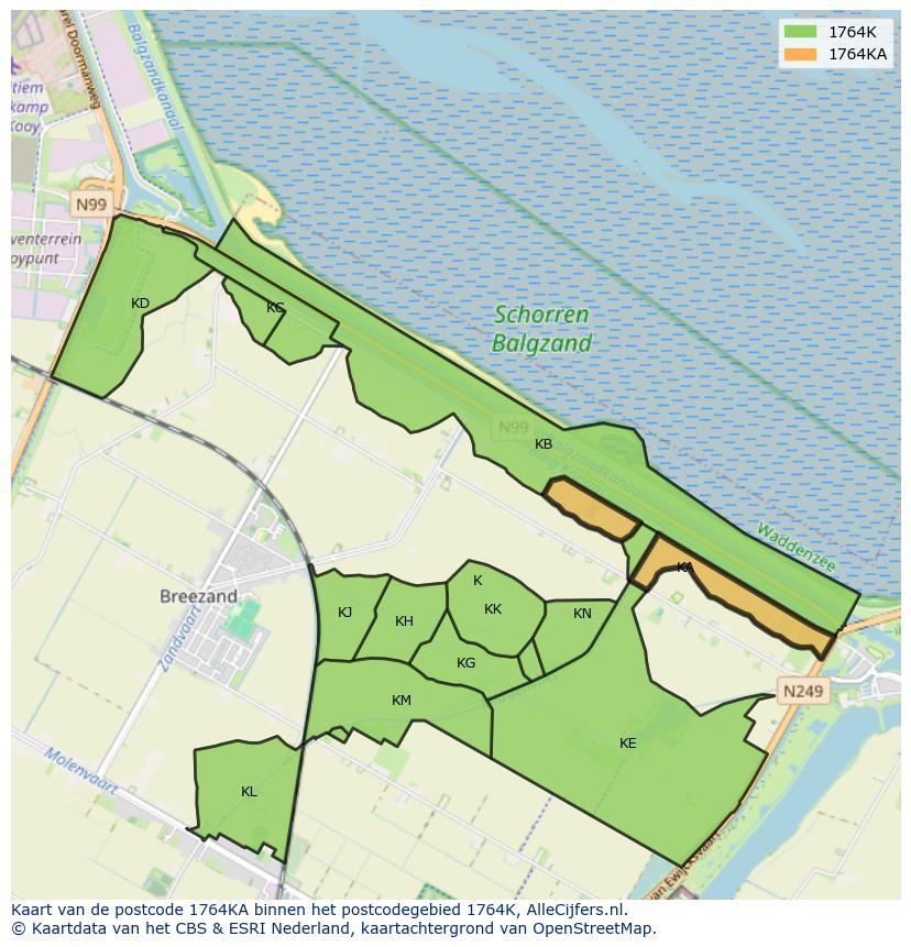 Afbeelding van het postcodegebied 1764 KA op de kaart.