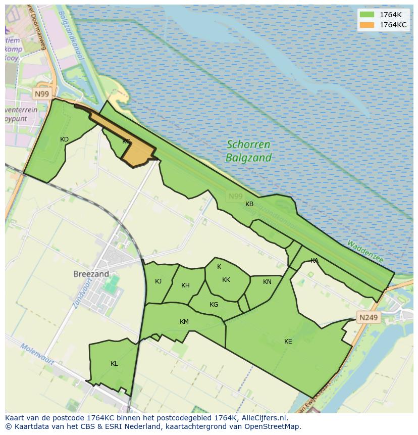 Afbeelding van het postcodegebied 1764 KC op de kaart.
