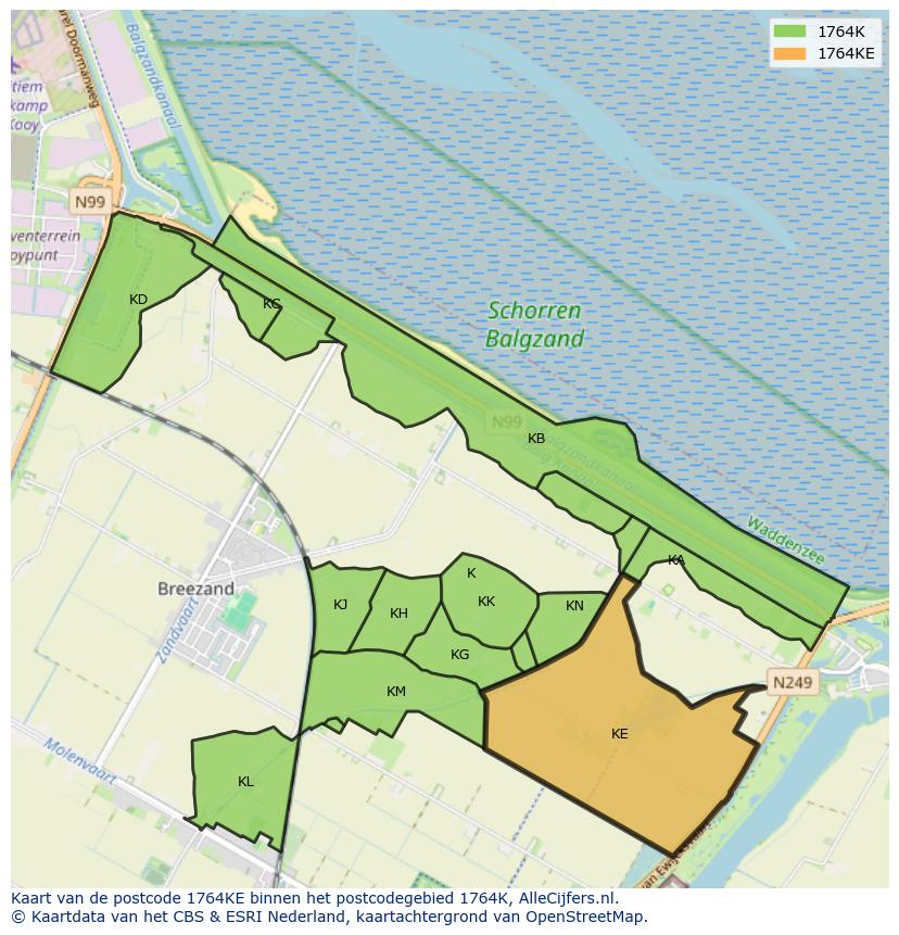Afbeelding van het postcodegebied 1764 KE op de kaart.