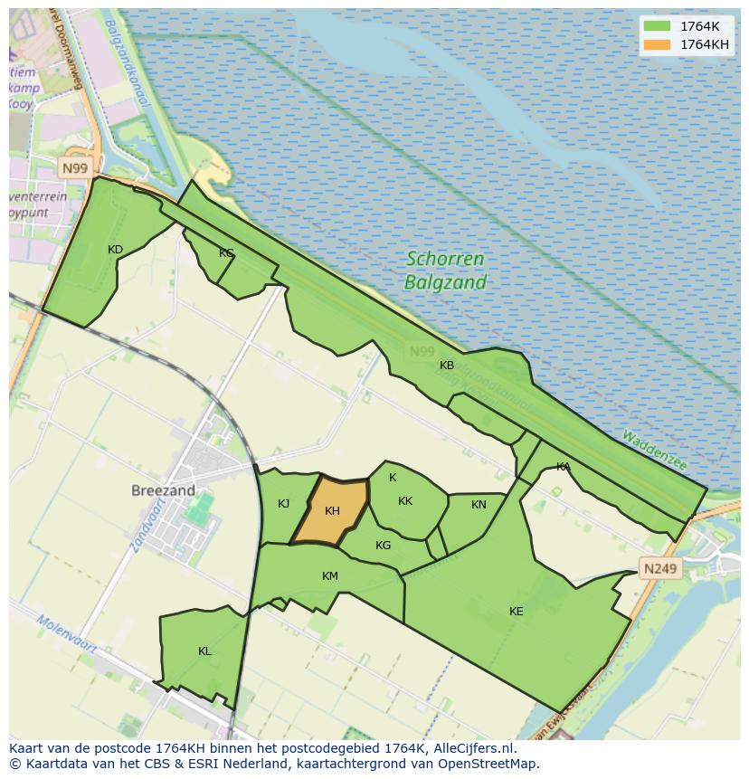 Afbeelding van het postcodegebied 1764 KH op de kaart.