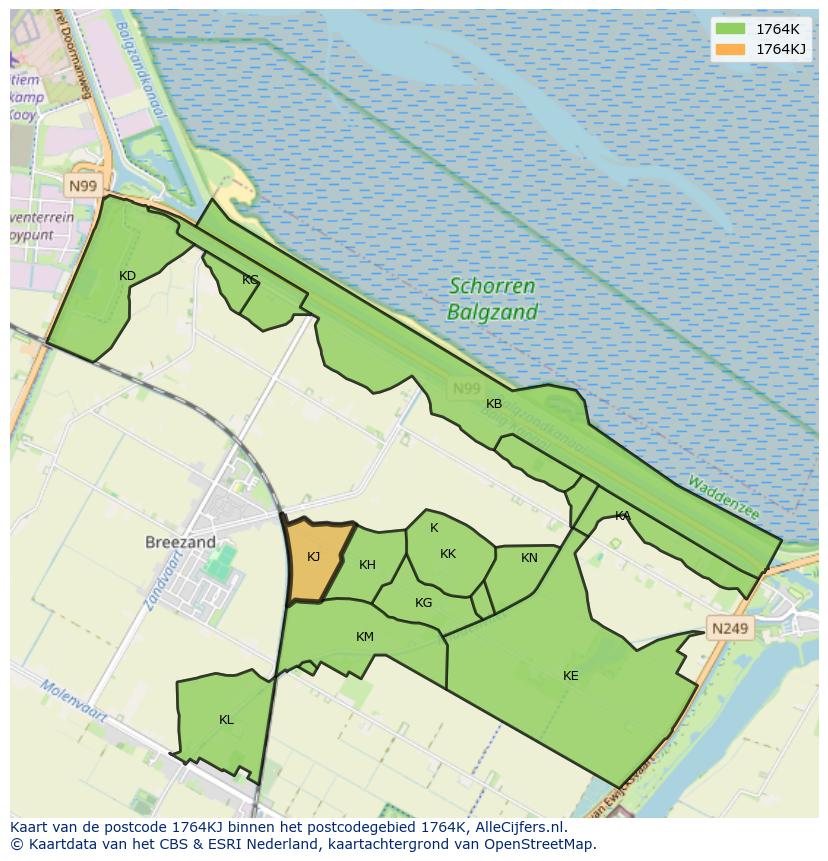 Afbeelding van het postcodegebied 1764 KJ op de kaart.