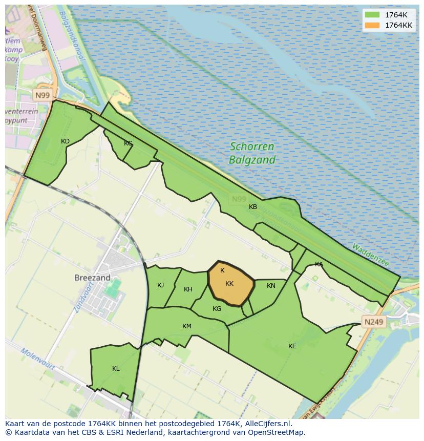 Afbeelding van het postcodegebied 1764 KK op de kaart.