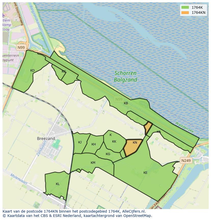 Afbeelding van het postcodegebied 1764 KN op de kaart.