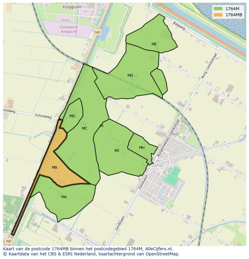 Afbeelding van het postcodegebied 1764 MB op de kaart.