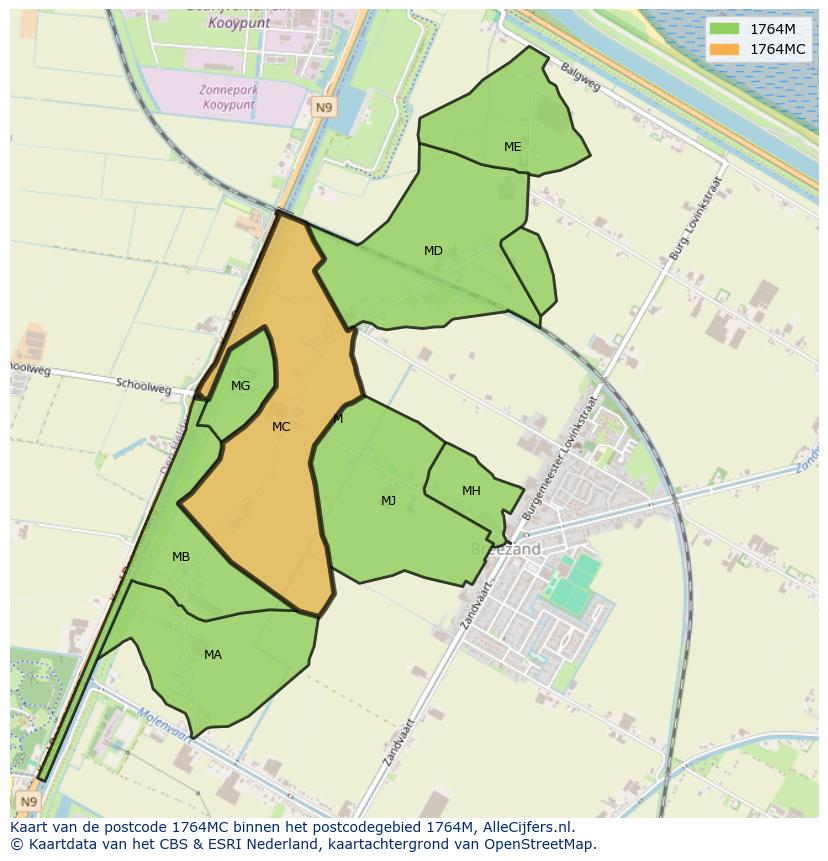 Afbeelding van het postcodegebied 1764 MC op de kaart.