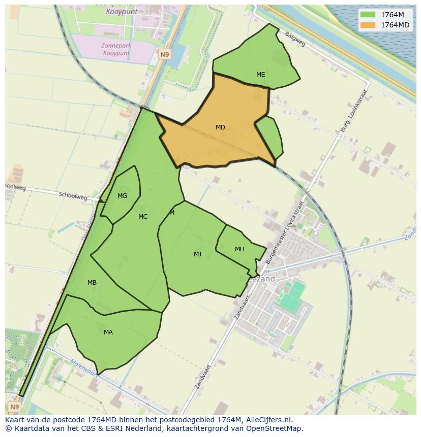 Afbeelding van het postcodegebied 1764 MD op de kaart.
