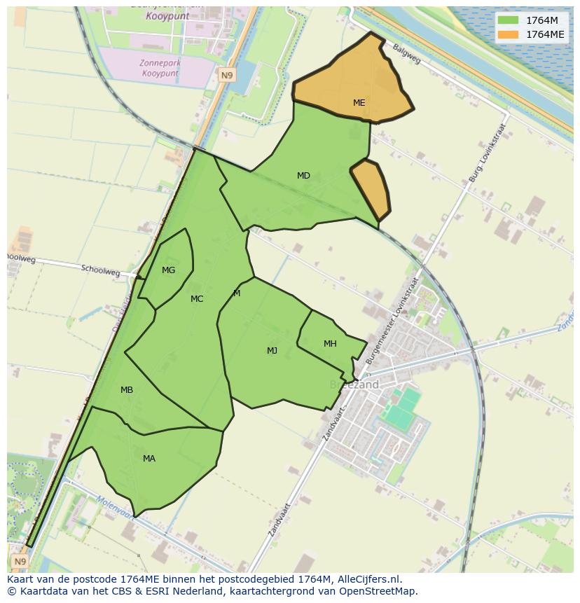Afbeelding van het postcodegebied 1764 ME op de kaart.
