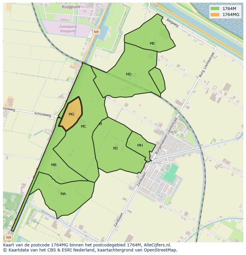 Afbeelding van het postcodegebied 1764 MG op de kaart.