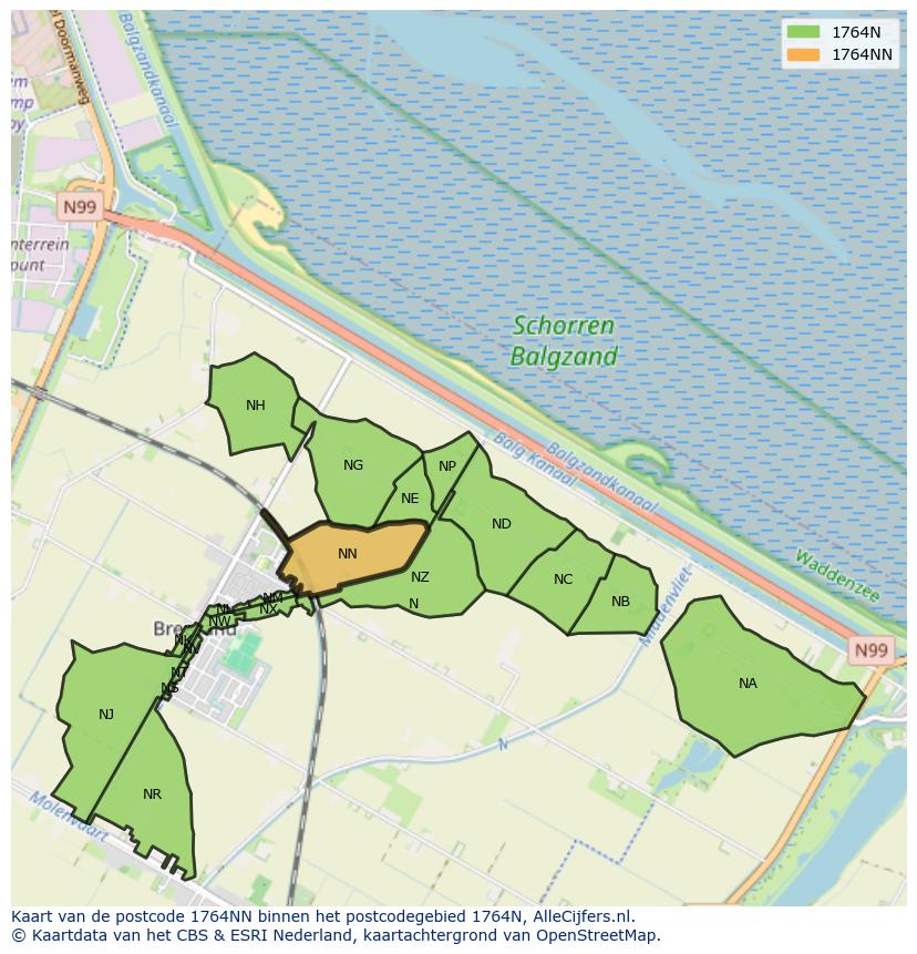 Afbeelding van het postcodegebied 1764 NN op de kaart.