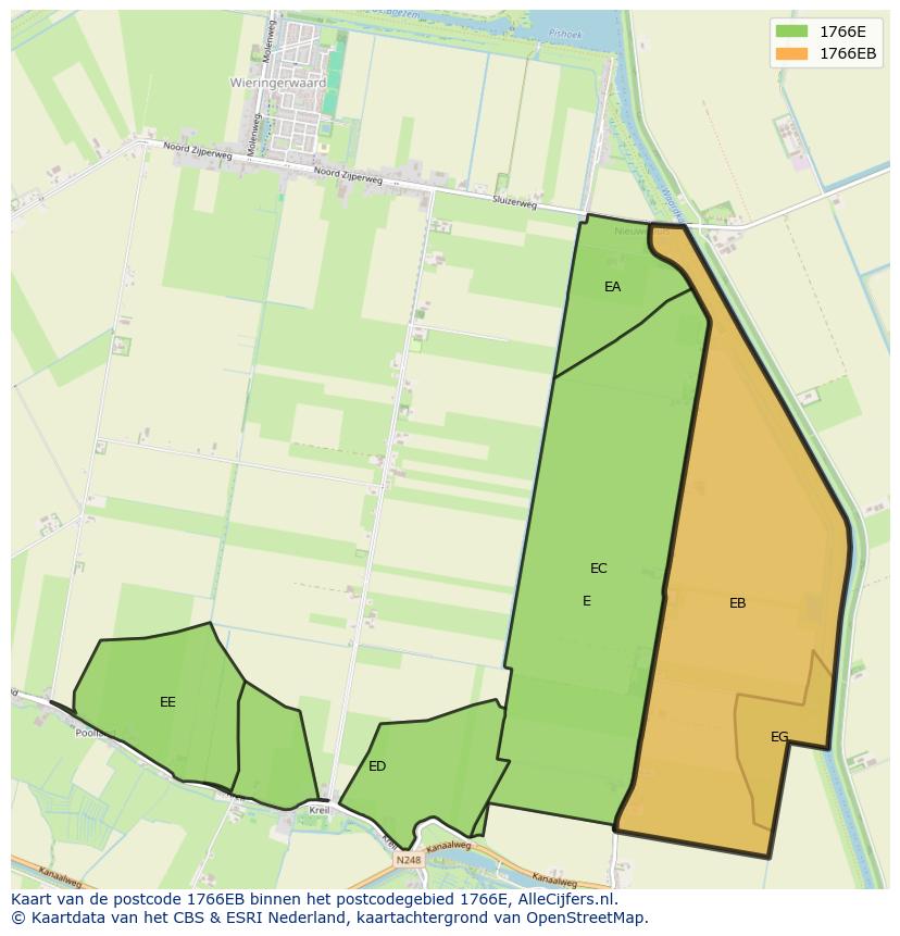 Afbeelding van het postcodegebied 1766 EB op de kaart.