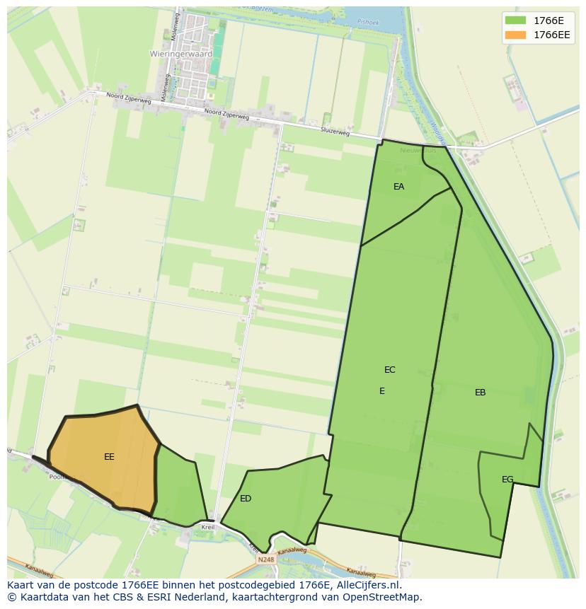 Afbeelding van het postcodegebied 1766 EE op de kaart.