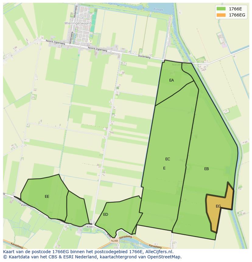 Afbeelding van het postcodegebied 1766 EG op de kaart.