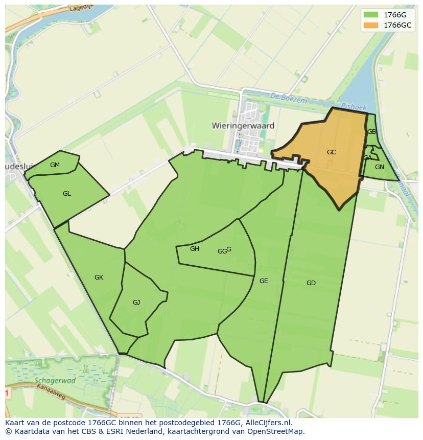 Afbeelding van het postcodegebied 1766 GC op de kaart.