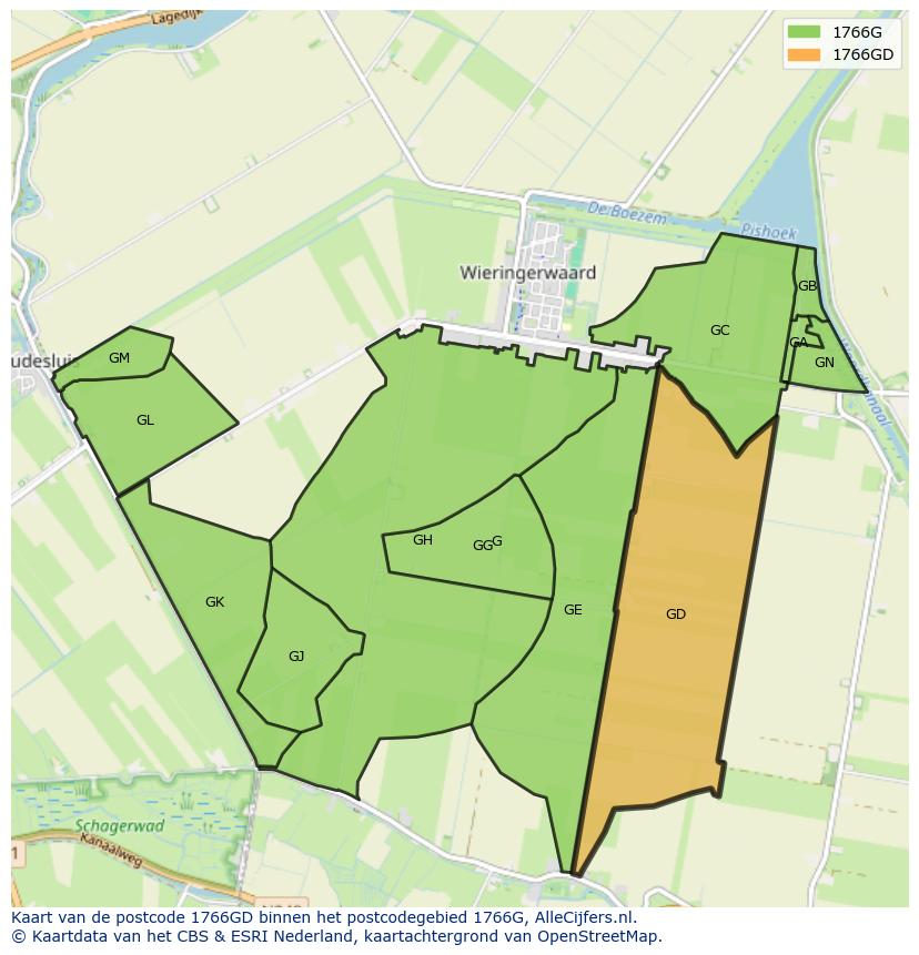 Afbeelding van het postcodegebied 1766 GD op de kaart.