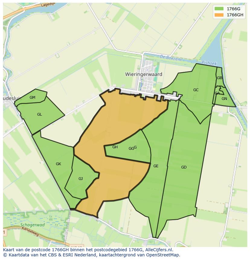 Afbeelding van het postcodegebied 1766 GH op de kaart.