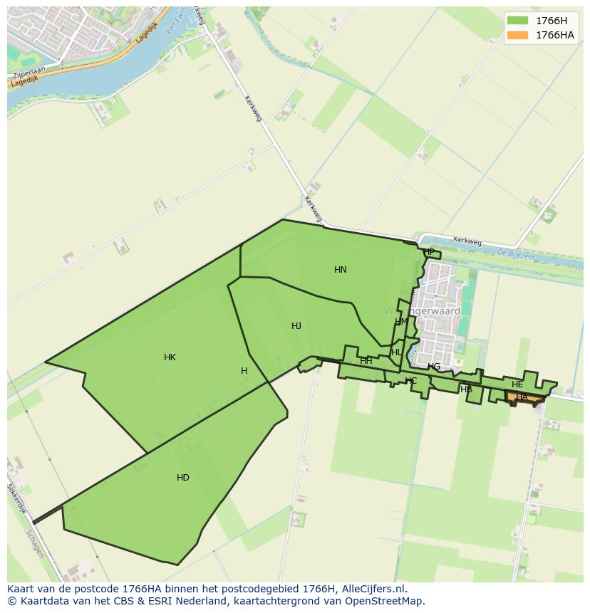 Afbeelding van het postcodegebied 1766 HA op de kaart.