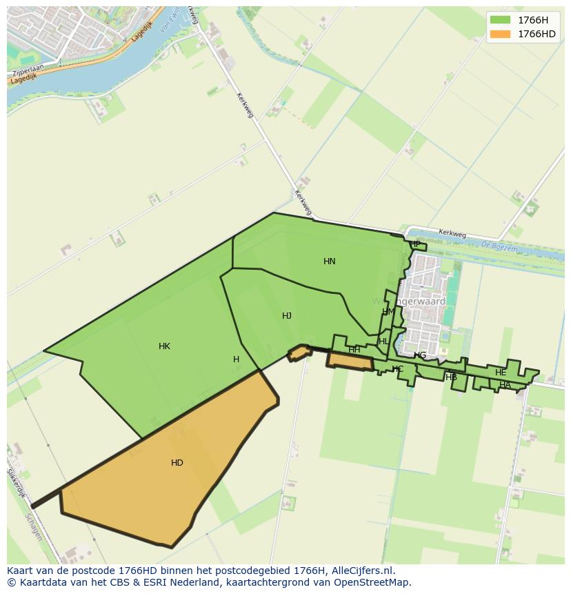 Afbeelding van het postcodegebied 1766 HD op de kaart.