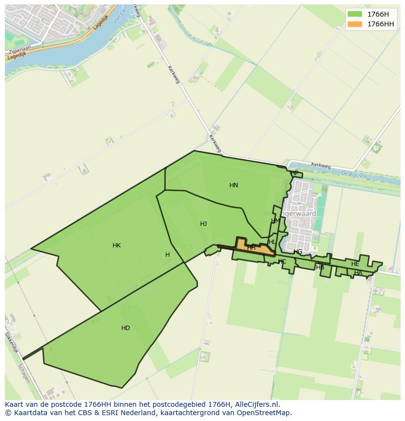 Afbeelding van het postcodegebied 1766 HH op de kaart.