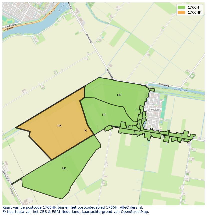 Afbeelding van het postcodegebied 1766 HK op de kaart.