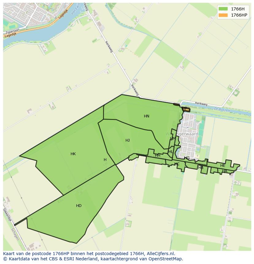 Afbeelding van het postcodegebied 1766 HP op de kaart.
