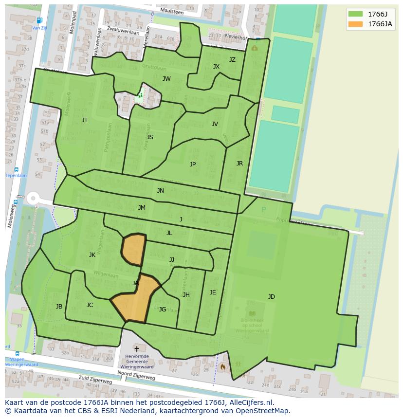 Afbeelding van het postcodegebied 1766 JA op de kaart.