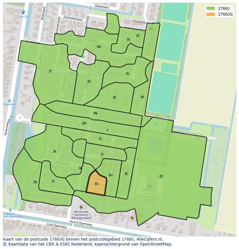 Afbeelding van het postcodegebied 1766 JG op de kaart.