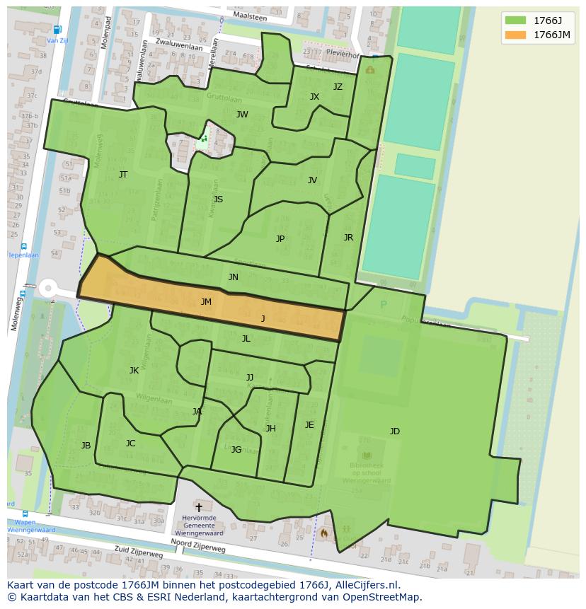 Afbeelding van het postcodegebied 1766 JM op de kaart.