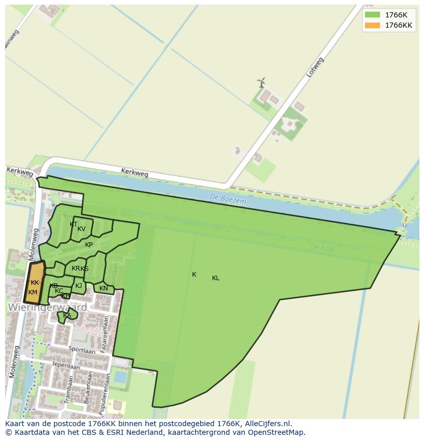 Afbeelding van het postcodegebied 1766 KK op de kaart.